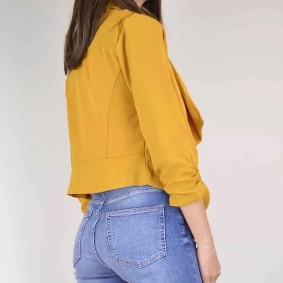 Mustard Crop Blazer with 3/4 Sleeves - Picture 3 of 3